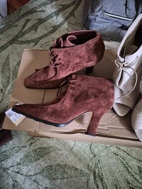 Burberry Rust Suede Lace-Up Heeled Ankle Boots